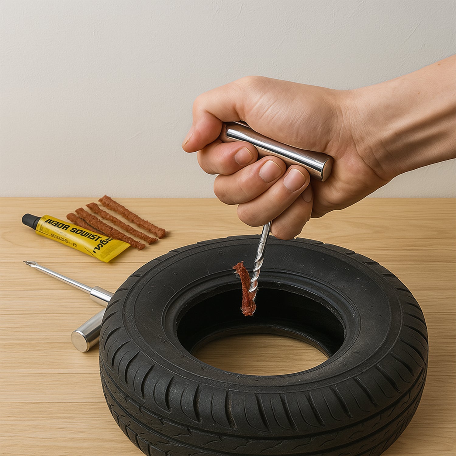 Tyre Repair Puncture Kit with 5 Rubber Strips (8 Pcs Set) Tyre Repair Puncture Kit with 5 Rubber Strips (8 Pcs Set)
